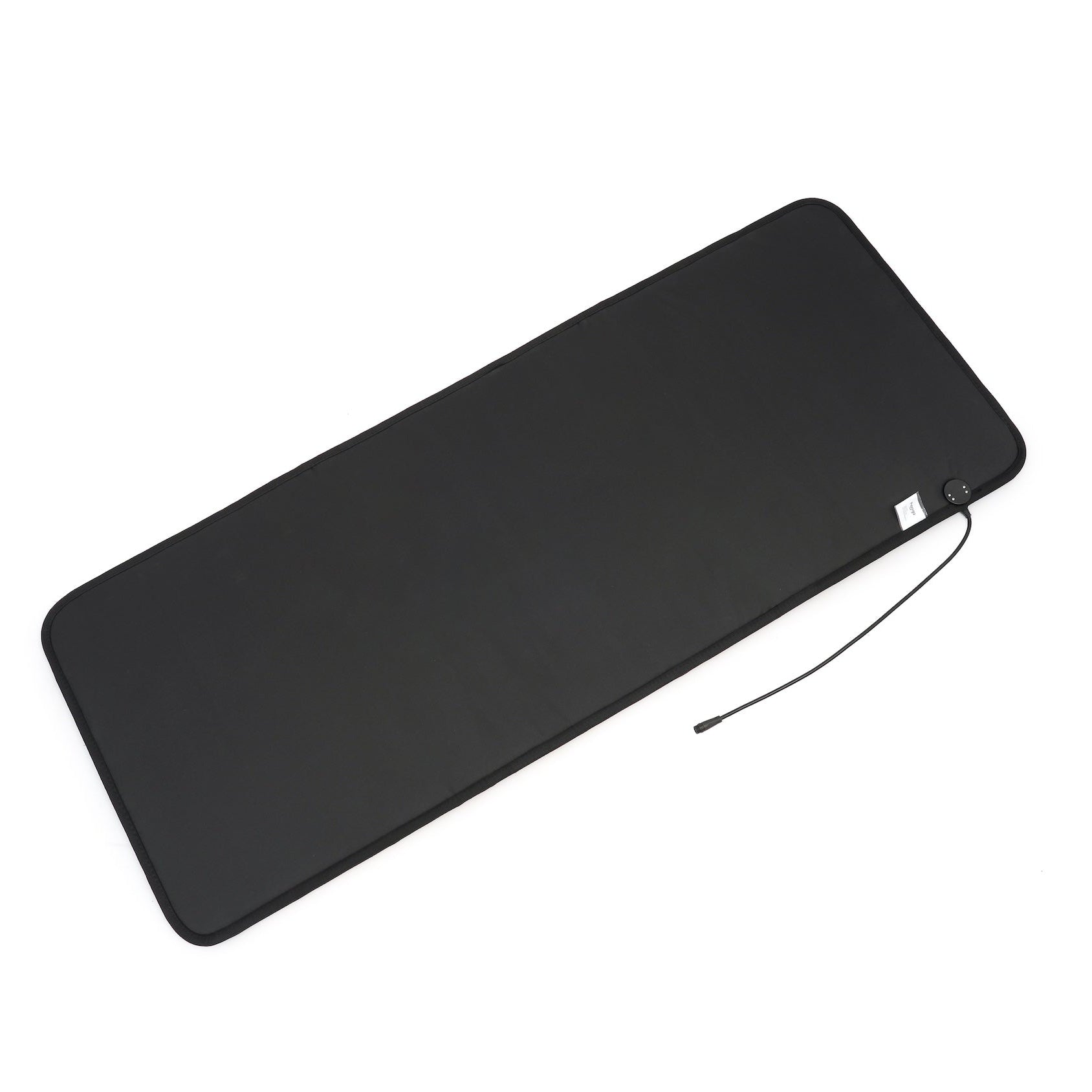 Underside of Red Light PEMF Mat showing flat black backing, product label and controller cable connection port